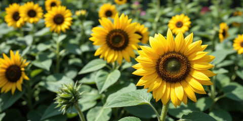 Fototapeta premium Sunflower Yellow & Ocean Green - A bright, cheerful blend of sunflower yellow and ocean green, perfect for beach events