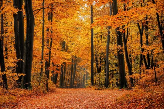 Colorful autumn forest with orange and yellow leaves - Powered by Adobe