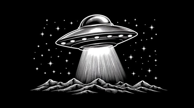 UFO Encounter Night Sky Mountainscape.