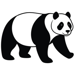 Stylized vector illustration of a walking panda bear in black and white silhouette