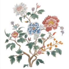Chinese folk art flowers painting illustration vintage.