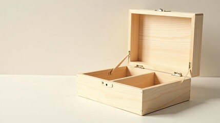 Empty Light Wooden Box with Two Interior Compartments, Ready for Personalized Decoration and Storage