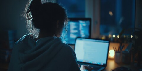 Focused Developer in Dark Home Office