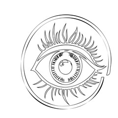Monochrome representation featuring a stylized eye within circular enclosure design