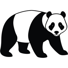 Stylized vector illustration of a walking panda bear in black and white silhouette