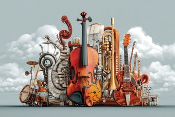 Colorful Musical Instruments Collection in Artistic Arrangement