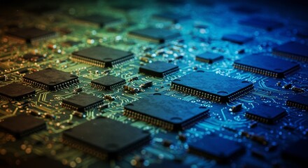 Close-Up of Circuit Board with Integrated Microchips