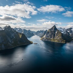 Aerial View of Lofoten Islands Fjord