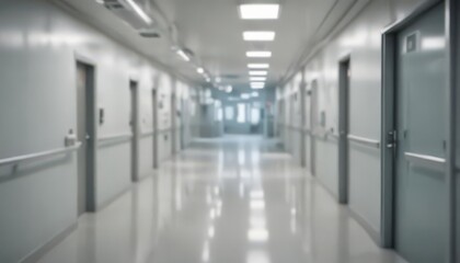 Blurred hospital corridor background, sterile clean feel, interior, architecture