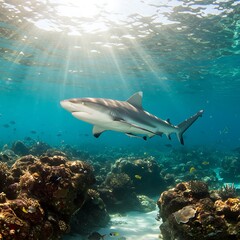 Sunlit Reef Shark: Oceanic Grace AI Generated
