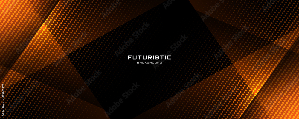 Poster 3d orange black techno abstract background overlap layer on dark space with polygon lines effect dec