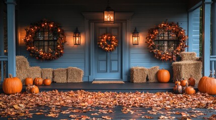 Autumn Porch Decorated Home Entrance