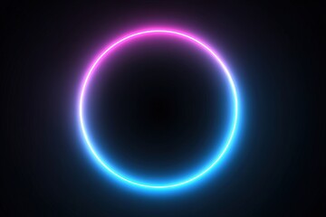 Neon Circle on Black Background, Glowing and Shining in Dark, Minimalistic Design, Simple Shapes, Vector Illustration, 80s Style, Digital Art with Light Effects, Bright Colors, Retro and Futuristic Vi
