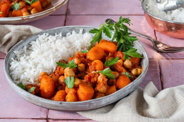 Chickpea and carrot tagine with rice