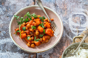 Chickpea and carrot tagine with rice