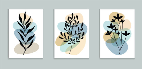 Boho Abstract Leaf Art, PRINTABLES Set of 3, Geometric Neutral Brown Beige Living Room Decor