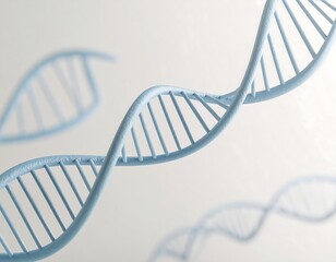 Light-blue DNA double helixes in a soft focus, abstract representation of genetic material.
