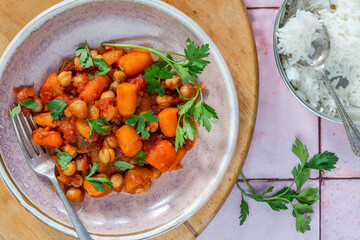 Chickpea and carrot tagine with rice