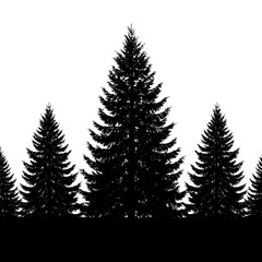 Fototapeta premium Majestic Silhouette: Evergreen Forest in Black and White AI Generated