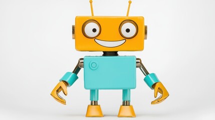 Fototapeta premium A cheerful and colorful cartoon robot with a friendly smile, designed for fun and engaging digital projects