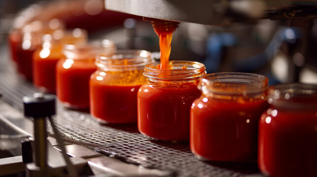 Ketchup sauce production line filling jars food processing tomato sauce manufacturing automated factory