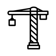 Crane lifting (outline style). A hook suspended from above lifts a rectangular object, symbolizing construction, heavy lifting, or industrial work. Represents machinery used for moving heavy materials