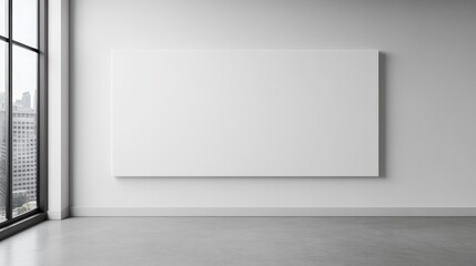Obraz premium Blank canvas on wall, modern office, city view, mockup
