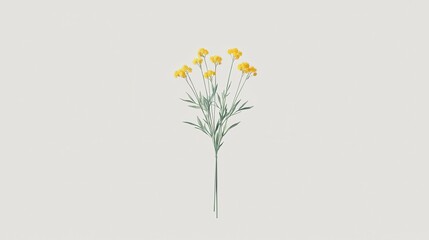 Fototapeta premium A delicate bouquet of yellow flowers stands elegantly against a soft grey background, embodying freshness and natural beauty, perfect for enhancing various design projects.