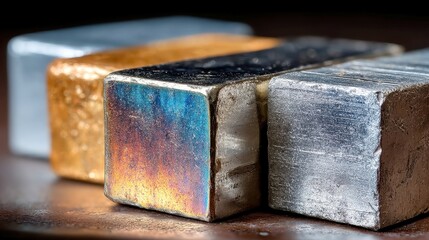 Microscopic View of Scandium and Yttrium Samples on Glass Slides, Glimmering Details Under Inspection, Scientific Analysis and Elemental Study, Intricate Patterns Revealed