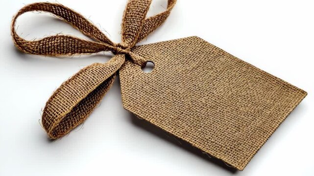 Blank brown tag tied with burlap ribbon