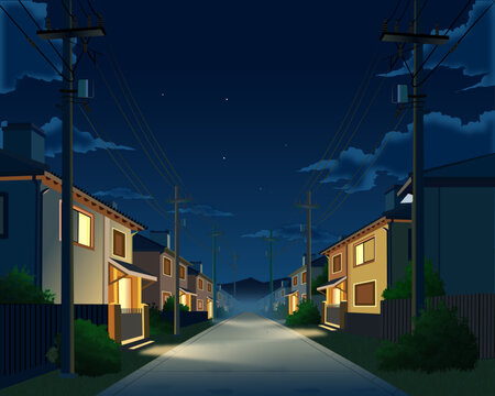 street at night, vector art of scenery, night vew