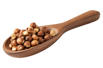 Wooden Scoop Of Hazelnuts Isolated On Transparent White Background PNG