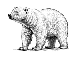 Detailed Hand-Drawn Vector Illustration of a Polar Bear Standing