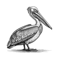 Detailed Vintage Vector Illustration of a Pelican Standing