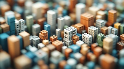 Fototapeta premium Abstract city made of colorful geometric blocks. Dense urban cityscape