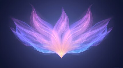 A mesmerizing digital artwork of a glowing lotus flower emanating vibrant shades of blue and purple, symbolizing peace, purity, and spiritual awakening in a tranquil background.