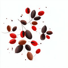 Stylized Berries and Seeds on White Background - Modern Botanical Illustration for Print, Textile, and Surface Design