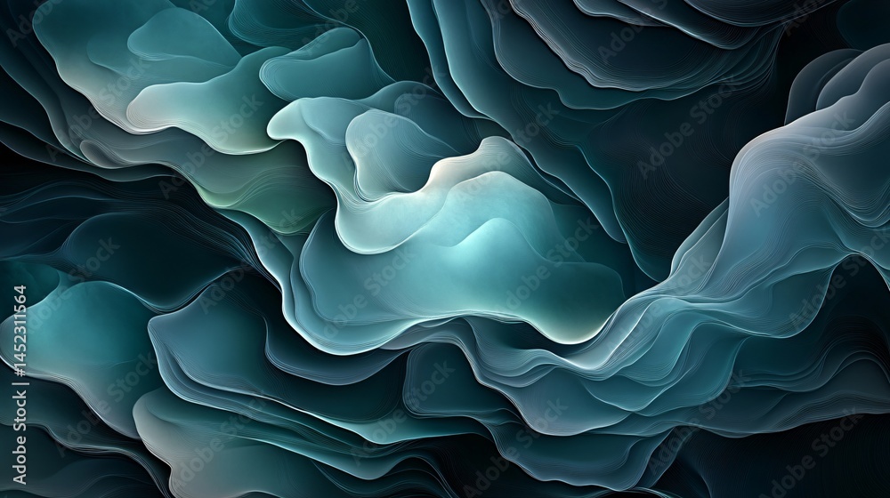 Wall mural modern green gradient background with smooth flowing wave graphics blending harmoniously made with g