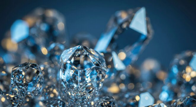 Close-Up Water Droplets on Blue Ice Surface with Reflective Sparkle in Cold Winter Light