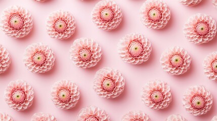 Delicate floral composition of blooming dahlias on a gentle pink surface made with Generative AI technology

