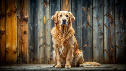 Golden Retriever Portrait Against Rustic Wooden Wall - Canine Photography