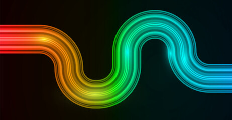 Colorful Neon Light Path in Wavy Motion