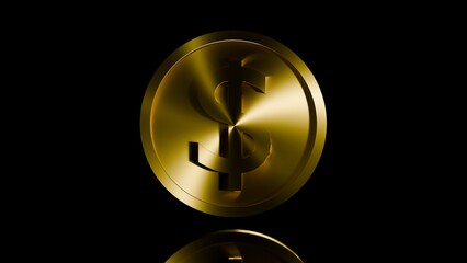 Golden coin on a black background
