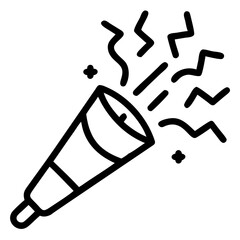 Black Outline Confetti Cone Icon for Celebration