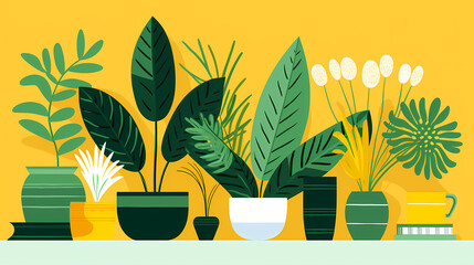 yellow and green artistic floral pattern illustration poster decorative painting