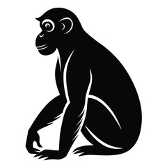 Obraz premium Silhouette vector of a monkey sitting, depicting a chimpanzee primate in black and white