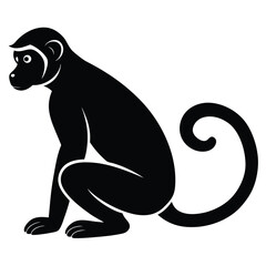 Obraz premium Silhouette vector of a monkey sitting, depicting a chimpanzee primate in black and white