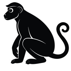 Obraz premium Silhouette vector of a monkey sitting, depicting a chimpanzee primate in black and white