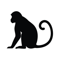 Silhouette vector of a monkey sitting, depicting a chimpanzee primate in black and white