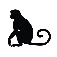 Obraz premium Silhouette vector of a monkey sitting, depicting a chimpanzee primate in black and white